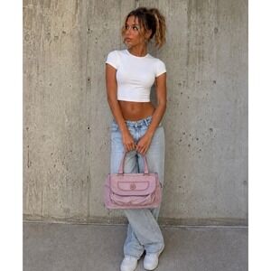 Gap Vintage Y2K Baby Pink Leather Suede Bag 2 Handle Hobo Satchel Slouchy Chic